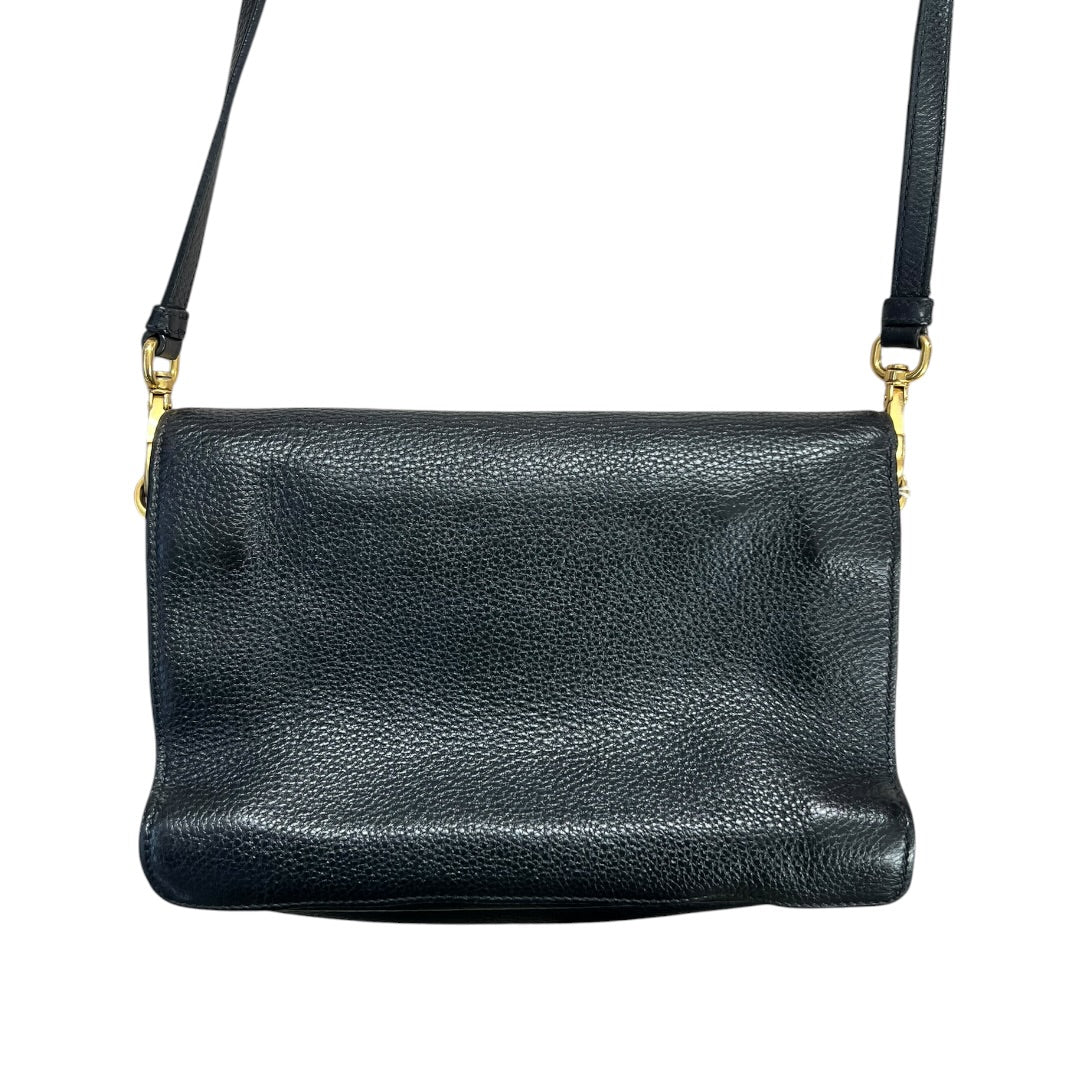 PRADA Vitello Daino Pebbled Leather Crossbody Flap Bag Black Gold Hardware PR189