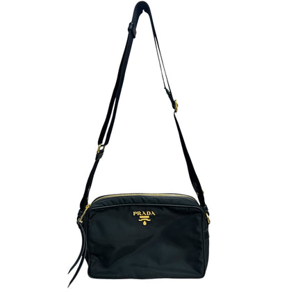 PRADA Tessuto Nylon Camera Shoulder Bag Black Gold Hardware PR188