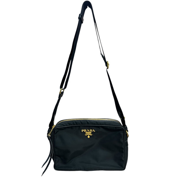 PRADA Tessuto Nylon Camera Shoulder Bag Black Gold Hardware PR188