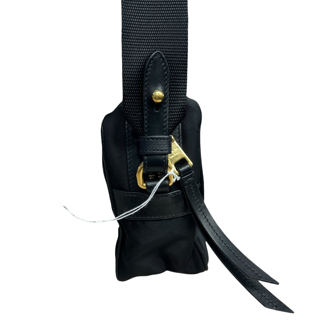 PRADA Tessuto Nylon Camera Shoulder Bag Black Gold Hardware PR188