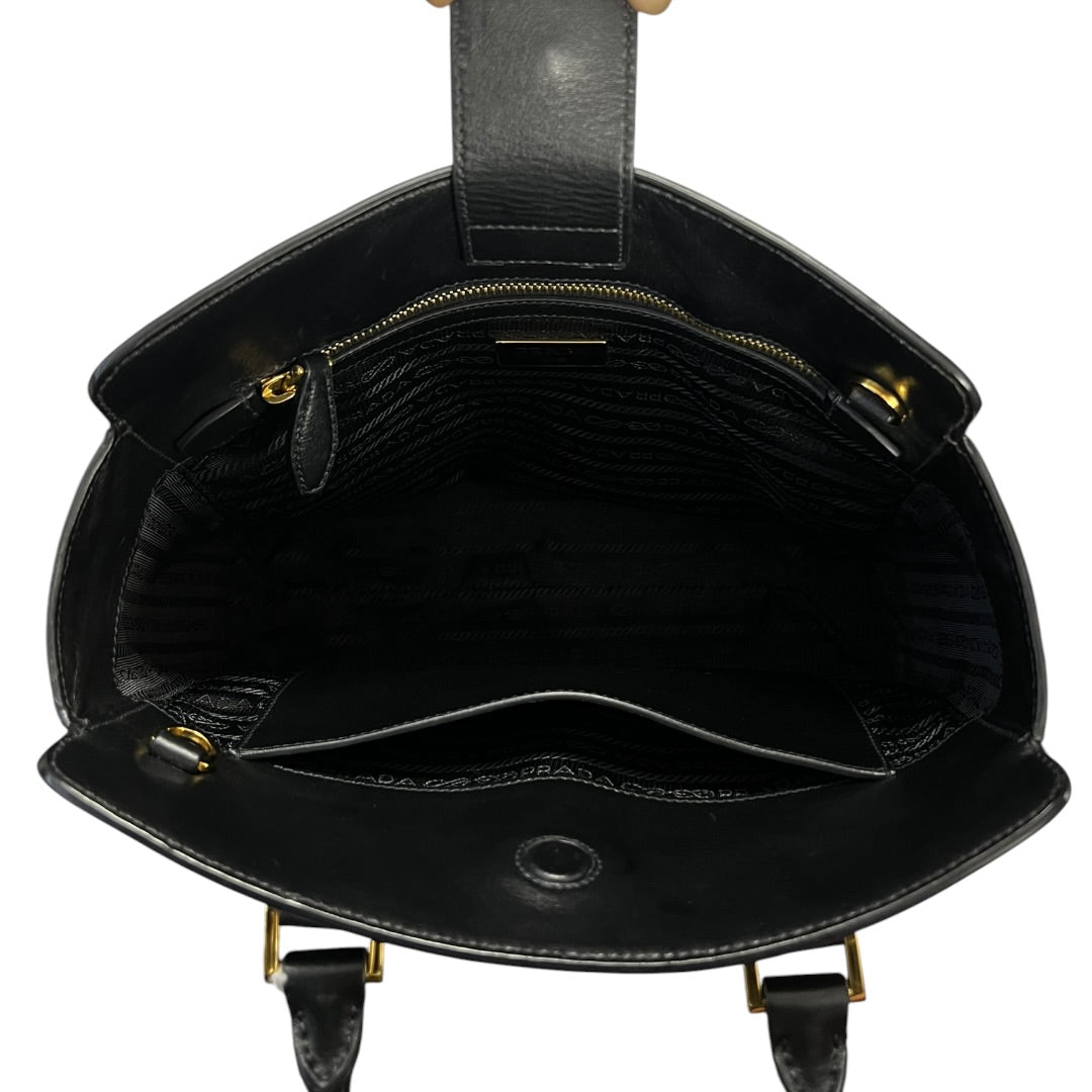 PRADA Saffiano Leather Tote Handbag Black Gold Hardware PR183