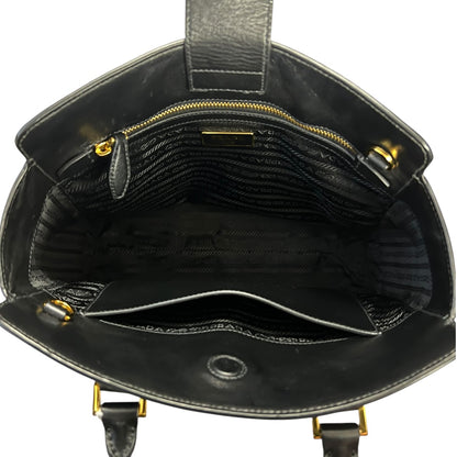 PRADA Saffiano Leather Tote Handbag Black Gold Hardware PR183