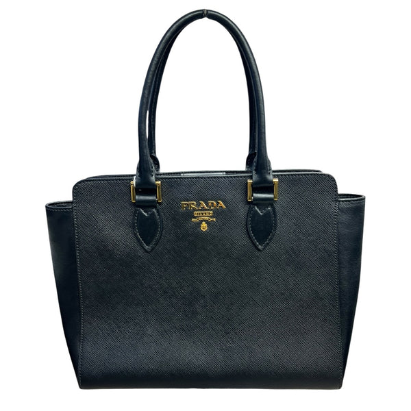 PRADA Saffiano Leather Tote Handbag Black Gold Hardware PR183