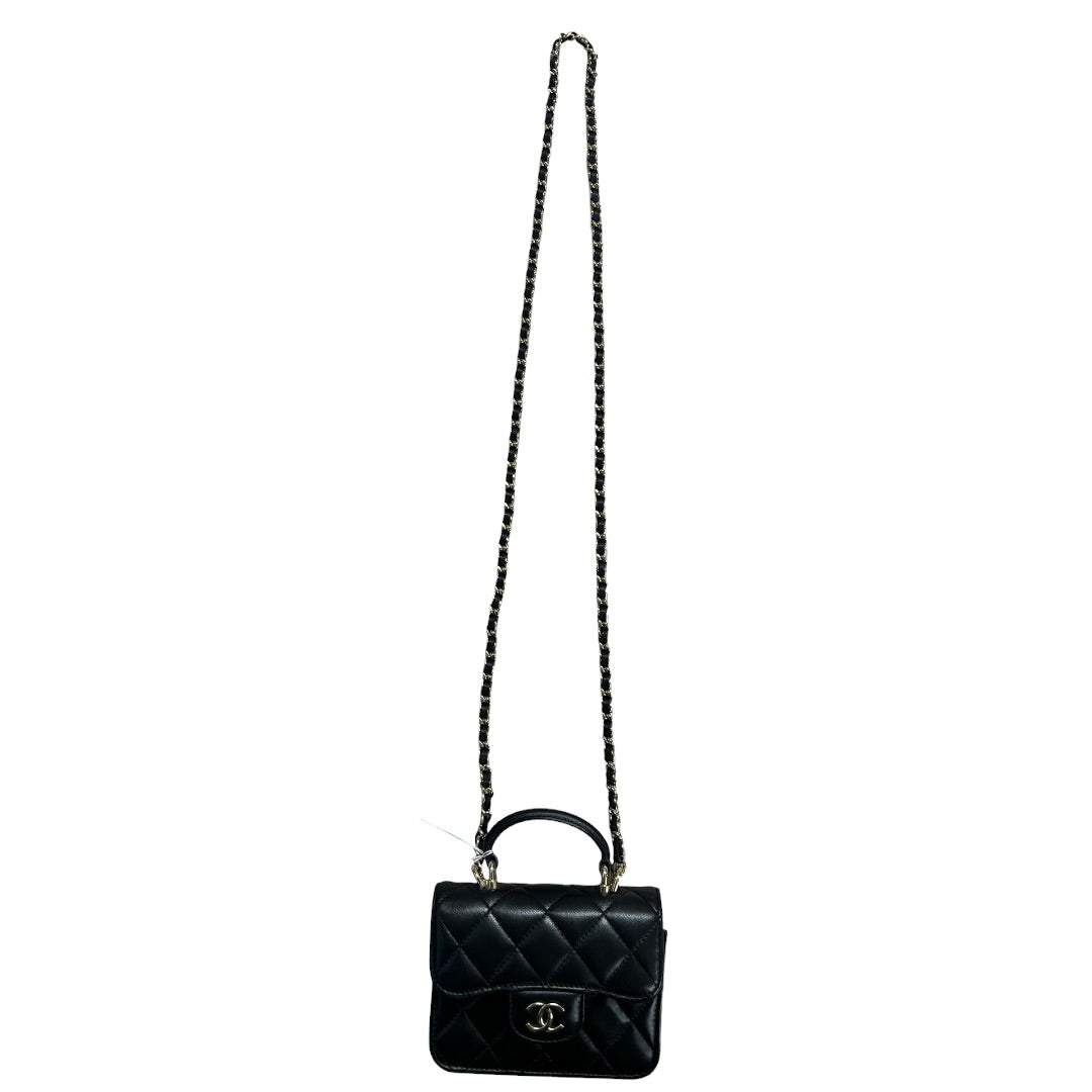 CHANEL Lambskin Mini Flap Handbag Black Gold Hardware CH2134