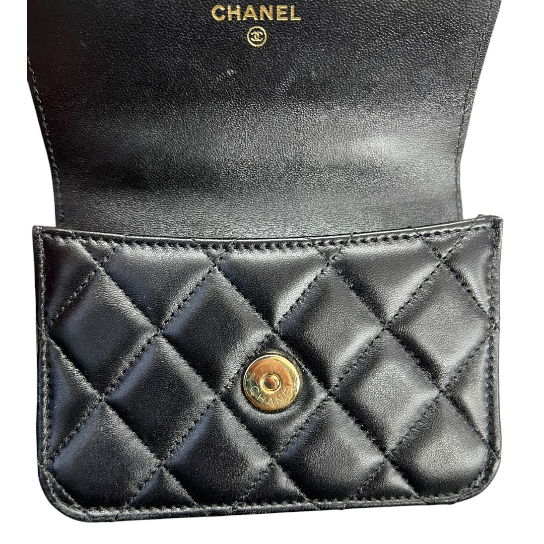 CHANEL Lambskin Mini Flap Handbag Black Gold Hardware CH2134