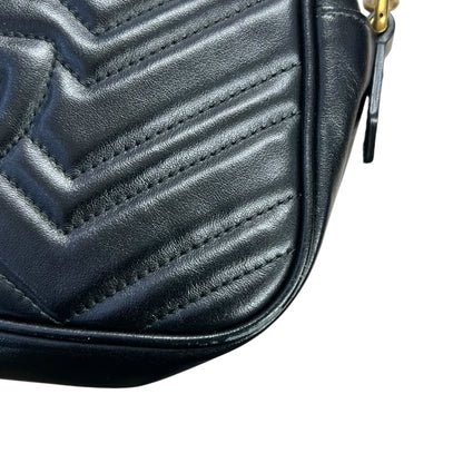 GUCCI Matelassé GG Marmont Small Camera Bag Black Gold Hardware Gu584