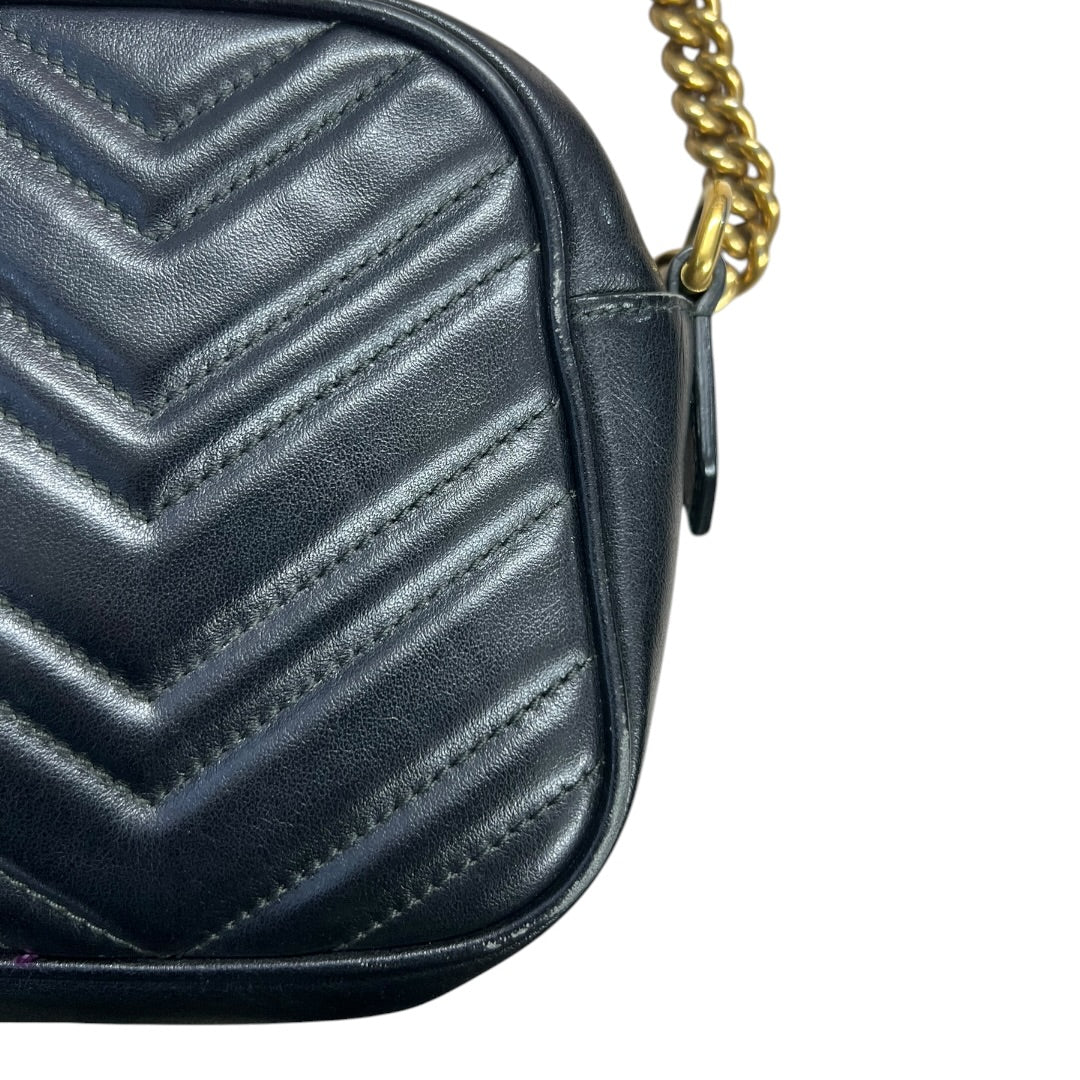 GUCCI Matelassé GG Marmont Small Camera Bag Black Gold Hardware Gu584