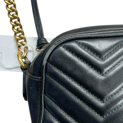 GUCCI Matelassé GG Marmont Small Camera Bag Black Gold Hardware Gu584