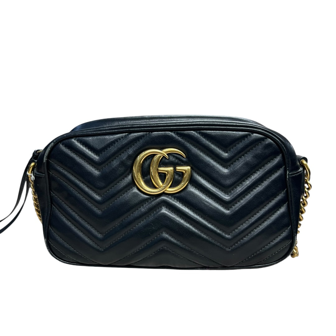 GUCCI Matelassé GG Marmont Small Camera Bag Black Gold Hardware Gu584