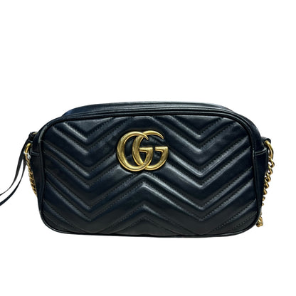 GUCCI Matelassé GG Marmont Small Camera Bag Black Gold Hardware Gu584
