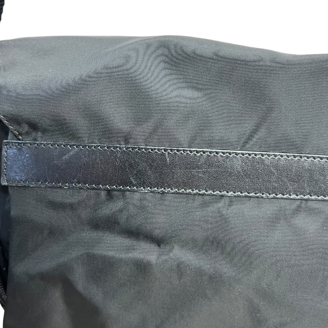 PRADA Tessuto Nylon Messenger Crossbody Bag Black Silver Hardware PR190