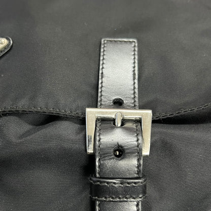 PRADA Tessuto Nylon Messenger Crossbody Bag Black Silver Hardware PR190