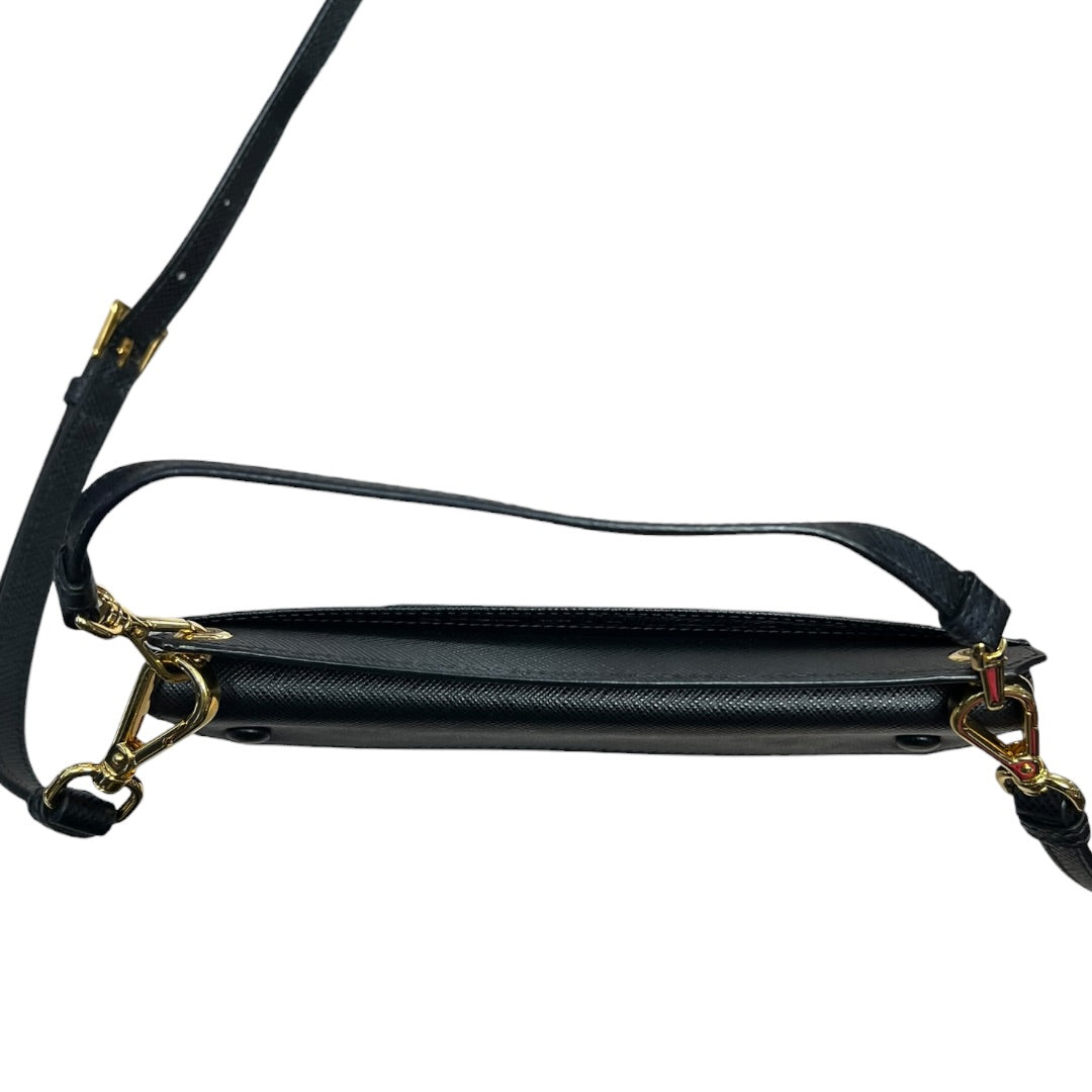 PRADA Saffiano Leather Flat Crossbody Shoulder Bag Black Gold Hardware PR191