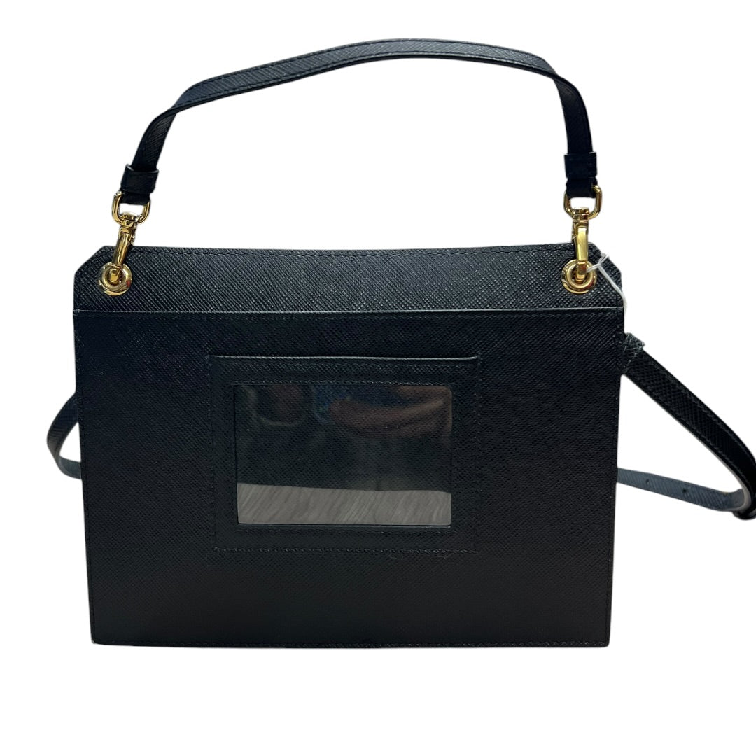 PRADA Saffiano Leather Flat Crossbody Shoulder Bag Black Gold Hardware PR191