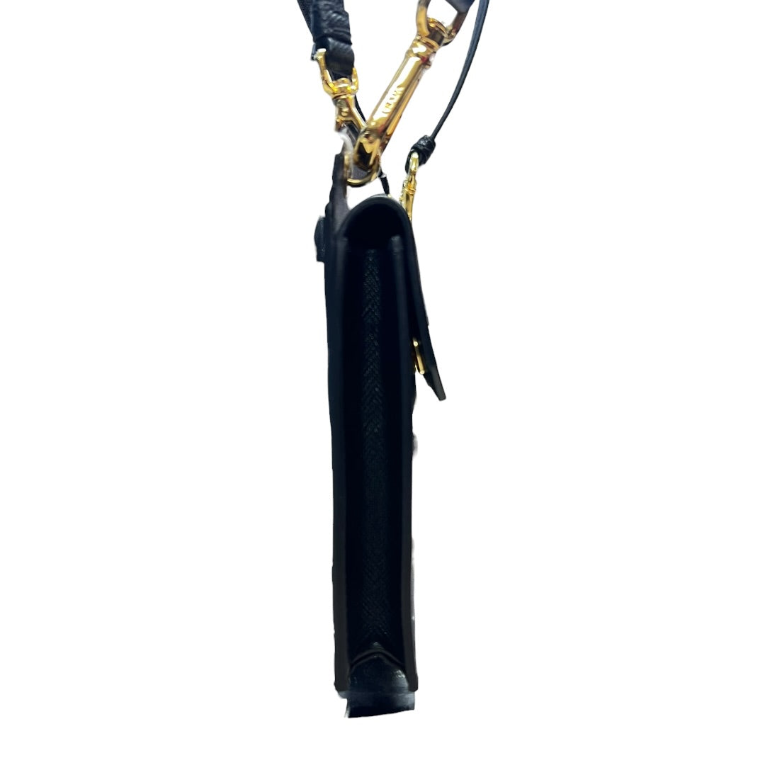 PRADA Saffiano Leather Flat Crossbody Shoulder Bag Black Gold Hardware PR191