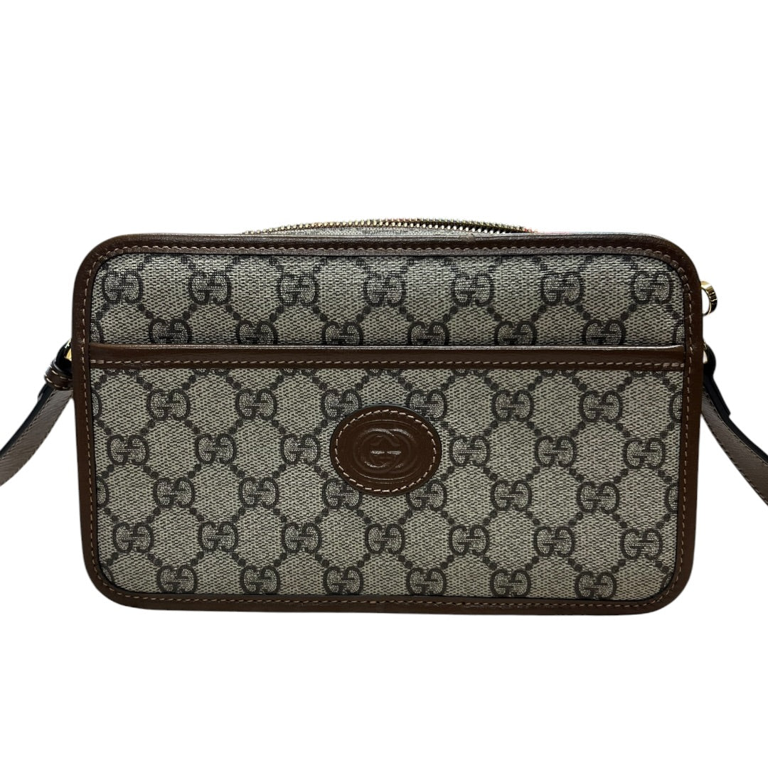 GUCCI GG Supreme Interlocking G Mini Shoulder Bag Beige Gold Hardware Gu580