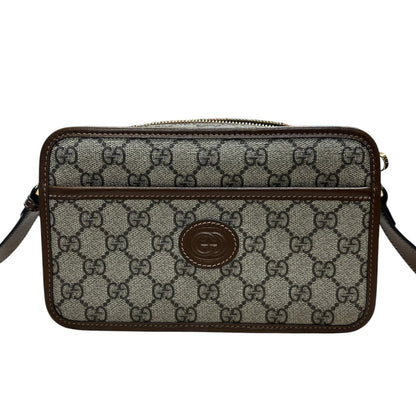 GUCCI GG Supreme Interlocking G Mini Shoulder Bag Beige Gold Hardware Gu580
