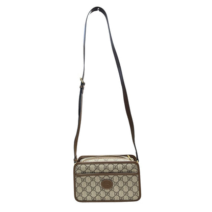 GUCCI GG Supreme Interlocking G Mini Shoulder Bag Beige Gold Hardware Gu580