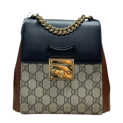 GUCCI GG Supreme Padlock Small Shoulder Bag Beige Brown Gold Hardware Gu581