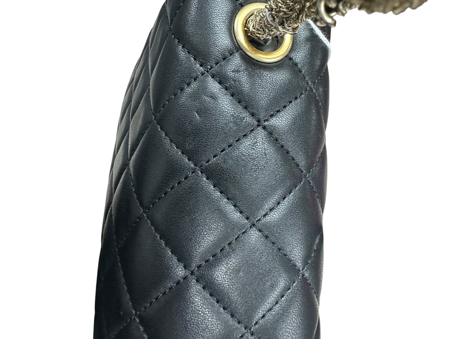 CHANEL Lambskin Classic Flap Pearl Chain Shoulder Bag Black Gold Hardware CH2141