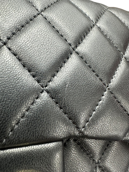 CHANEL Lambskin Classic Flap Pearl Chain Shoulder Bag Black Gold Hardware CH2141