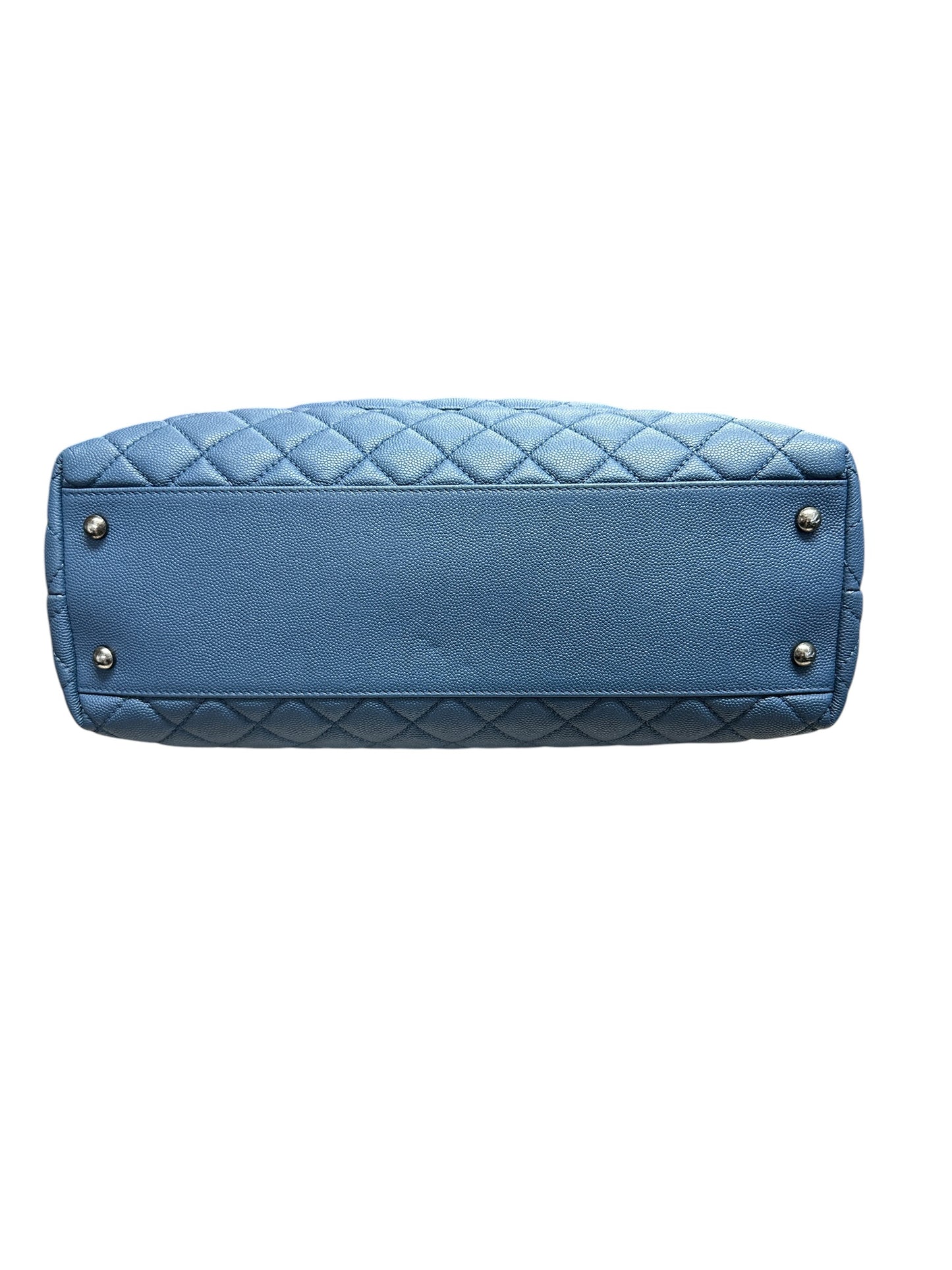 CHANEL Caviar Coco Handle Top Handle Bag Blue Silver Hardware CH2142