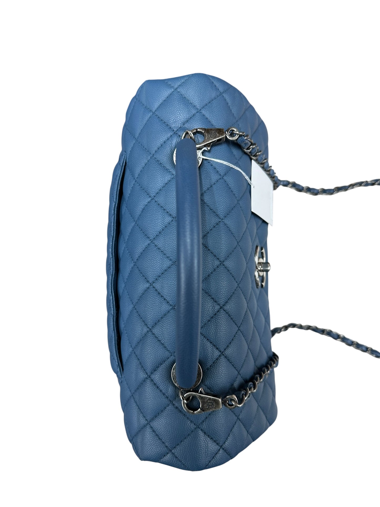 CHANEL Caviar Coco Handle Top Handle Bag Blue Silver Hardware CH2142