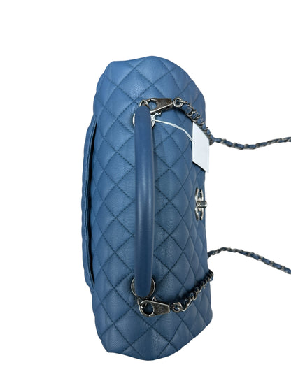 CHANEL Caviar Coco Handle Top Handle Bag Blue Silver Hardware CH2142