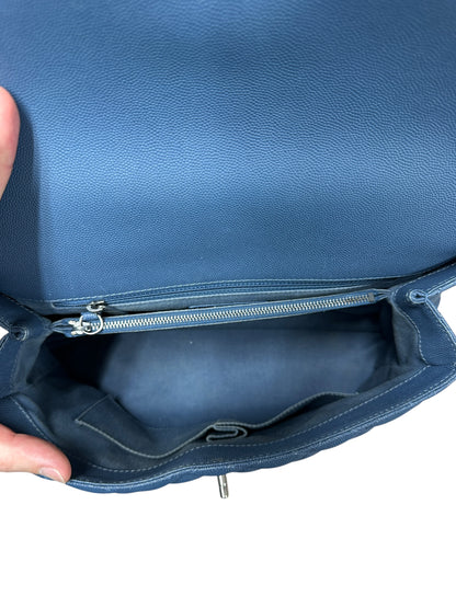 CHANEL Caviar Coco Handle Top Handle Bag Blue Silver Hardware CH2142