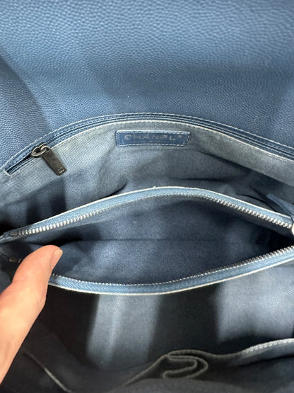 CHANEL Caviar Coco Handle Top Handle Bag Blue Silver Hardware CH2142