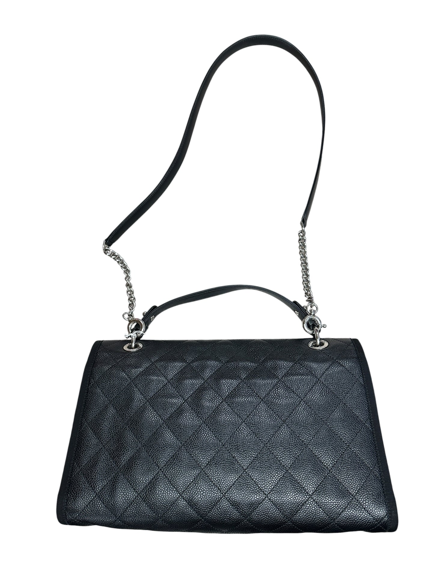CHANEL Caviar Quilted Top Handle Flap Bag Black Silver Hardware CH2143