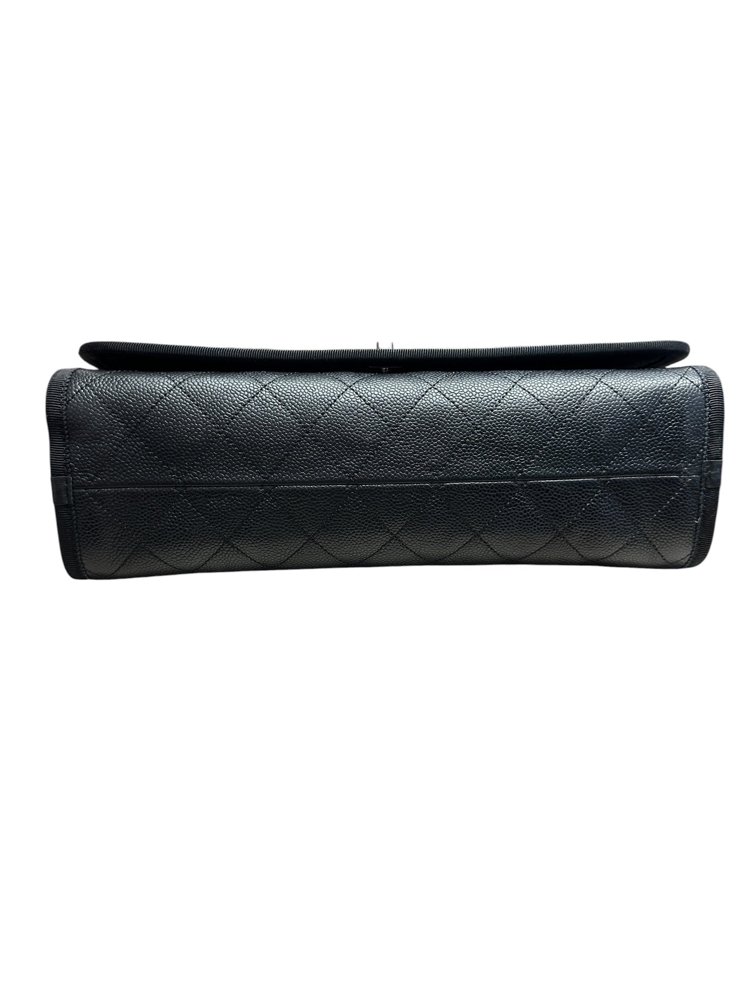 CHANEL Caviar Quilted Top Handle Flap Bag Black Silver Hardware CH2143