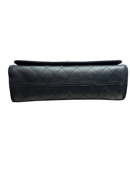 CHANEL Caviar Quilted Top Handle Flap Bag Black Silver Hardware CH2143