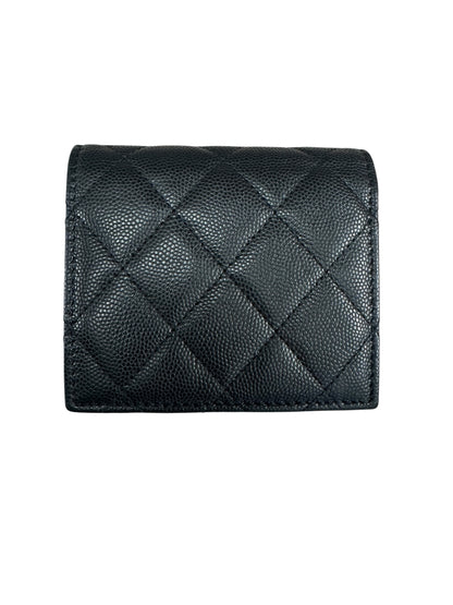 CHANEL Caviar Quilted Compact Bifold Wallet Black Gold Hardware CH2147