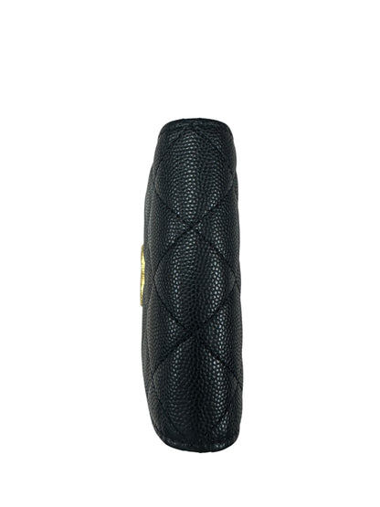 CHANEL Caviar Quilted Compact Bifold Wallet Black Gold Hardware CH2147