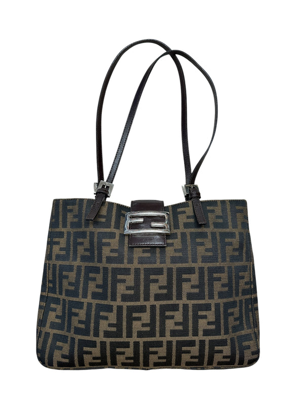 FENDI Zucca Canvas Mamma Baguette Tote Bag Brown FE371
