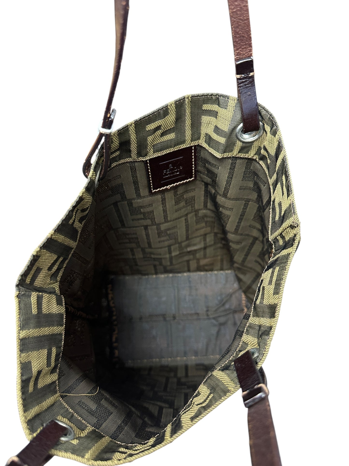 FENDI Zucca Canvas Shopper Tote Bag Brown FE372