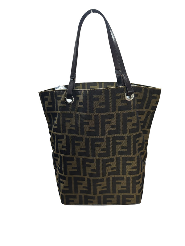 FENDI Zucca Canvas Shopper Tote Bag Brown FE372