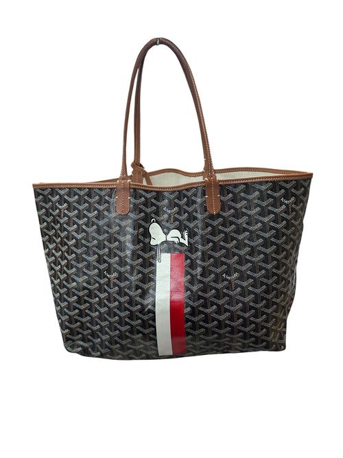 GOYARD Goyardine Saint Louis PM Custom Painted Tote Bag Black GO15