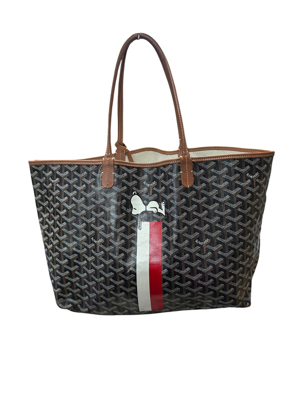 GOYARD Goyardine Saint Louis PM Custom Painted Tote Bag Black GO15