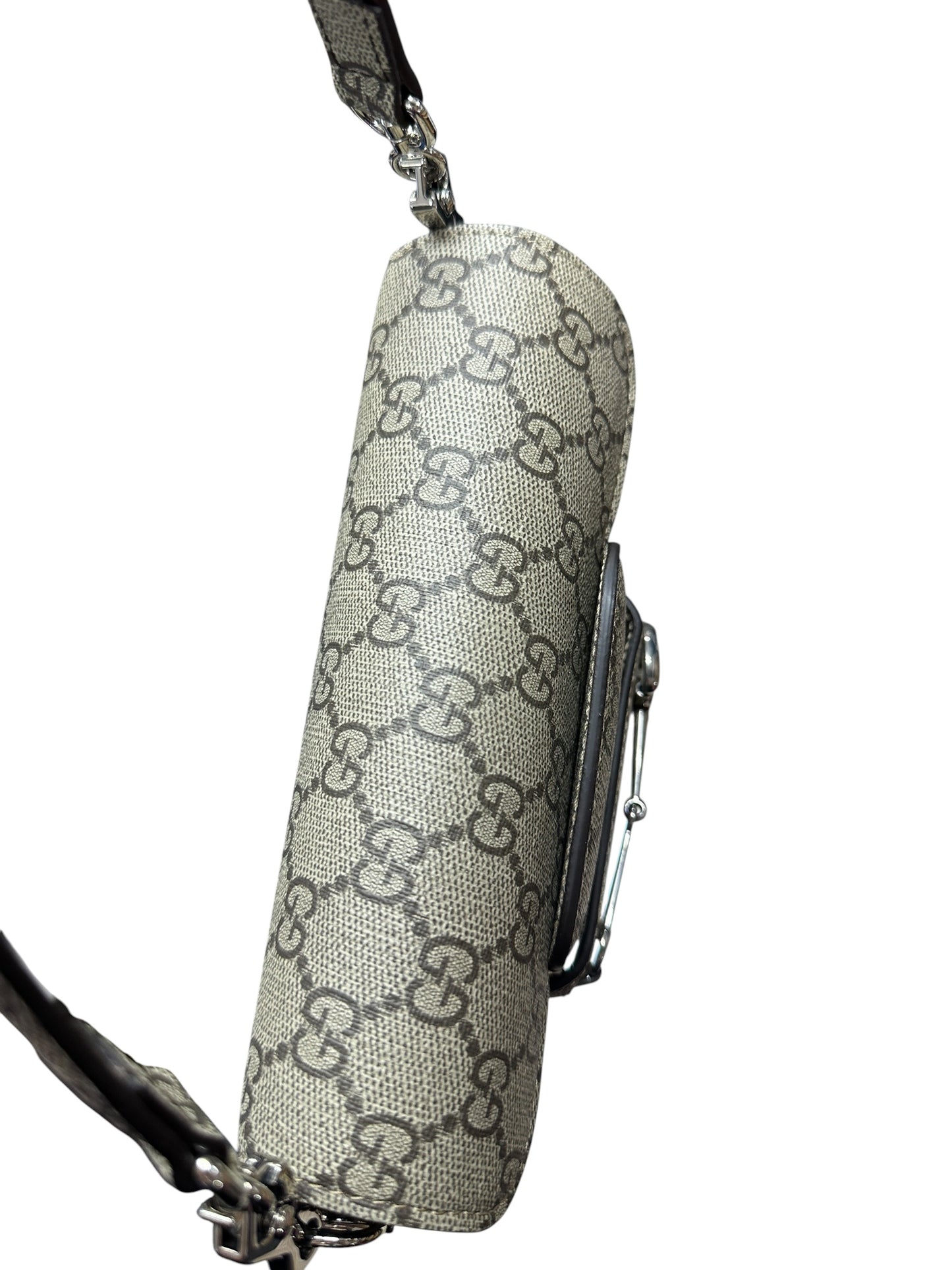 GUCCI GG Supreme Horsebit 1955 Shoulder Bag Beige Silver Hardware GU591