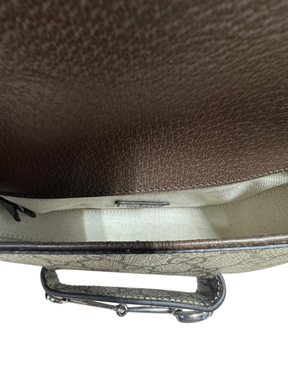 GUCCI GG Supreme Horsebit 1955 Shoulder Bag Beige Silver Hardware GU591
