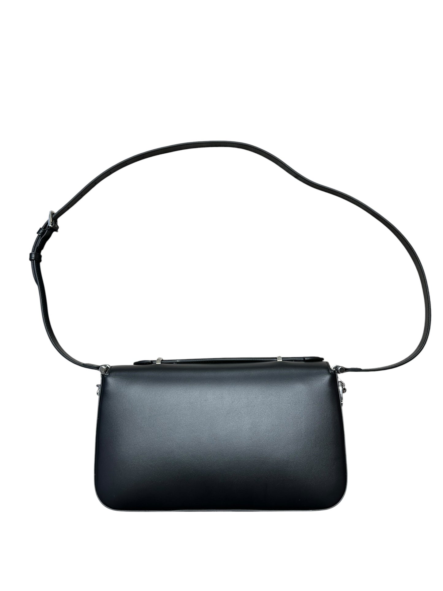 GUCCI Smooth Leather Petite GG Shoulder Bag Black Silver Hardware GU592