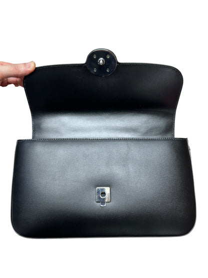 GUCCI Smooth Leather Petite GG Shoulder Bag Black Silver Hardware GU592