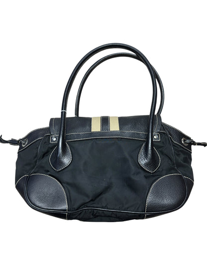 PRADA Tessuto Nylon Leather Buckle Handbag Black Silver Hardware PR195