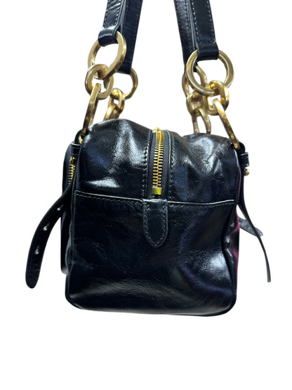 PRADA Glace Calfskin Multi Pocket Shoulder Bag Black Gold Hardware PR196