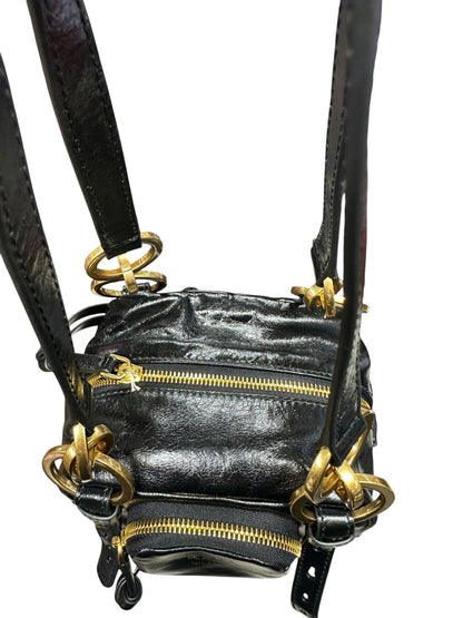 PRADA Glace Calfskin Multi Pocket Shoulder Bag Black Gold Hardware PR196