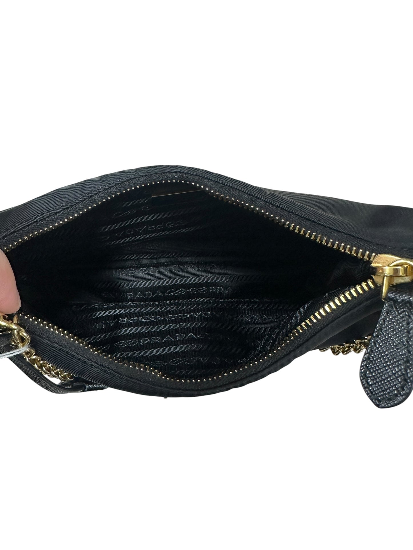 PRADA Re-Edition 2005 Nylon Chain Shoulder Bag Black Gold Hardware PR197