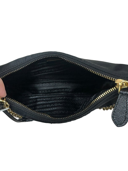 PRADA Re-Edition 2005 Nylon Chain Shoulder Bag Black Gold Hardware PR197