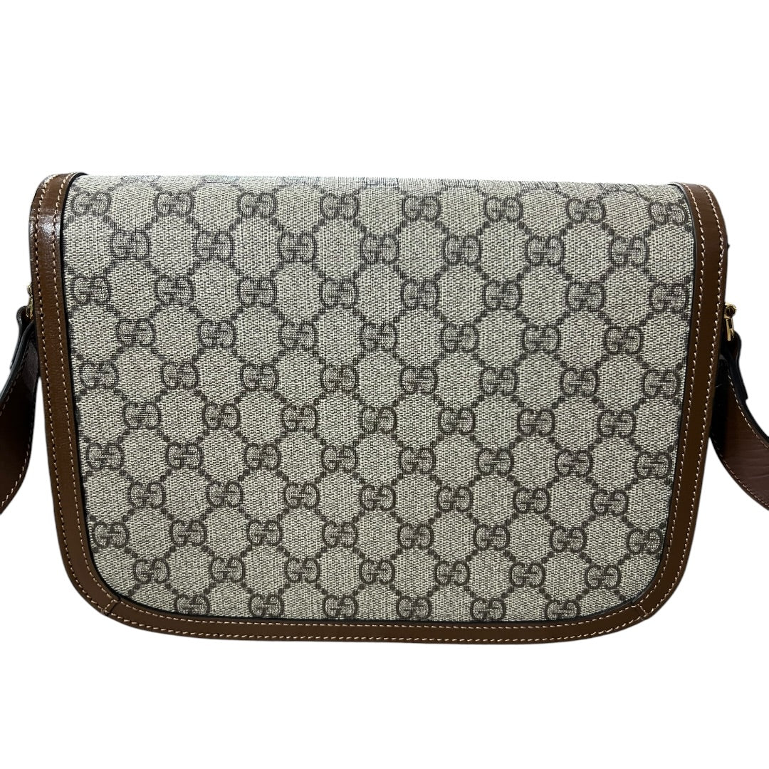 GUCCI GG Supreme Horsebit 1955 Shoulder Bag Beige Brown Gold Hardware GU596